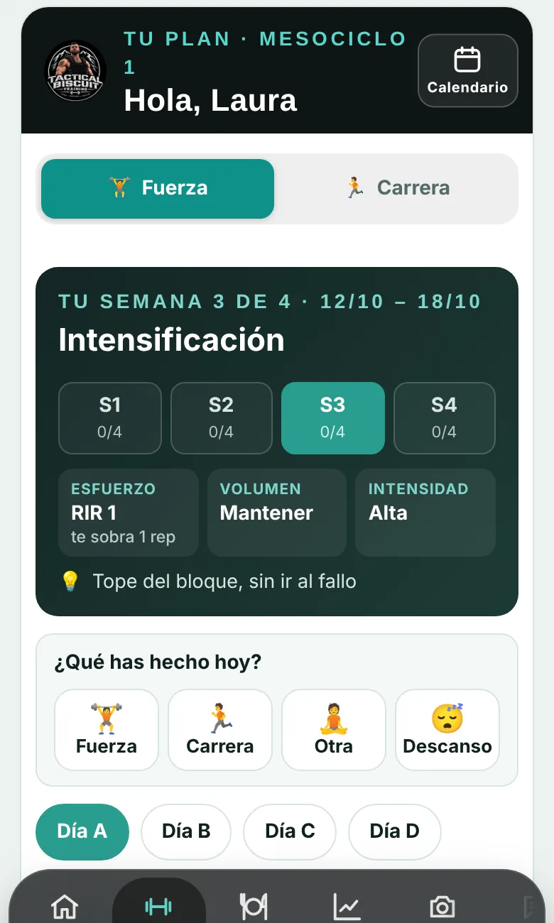 Pantalla de entrenamiento